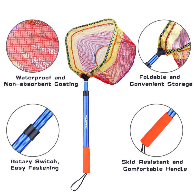 PLUSINNO Kids Fishing Net, Telescopic Lightweight Landing Net with Aluminum Pole Handle and Nylon Mesh, Catch and Release Butterfly Net for Kids Youth Outdoor (2 Pack(1 Blue&1 Silver)) - Image 2